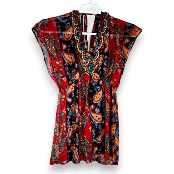 Xhilaration Tops - Xhilaration | Boho Beaded Sheer Blouse Size Medium